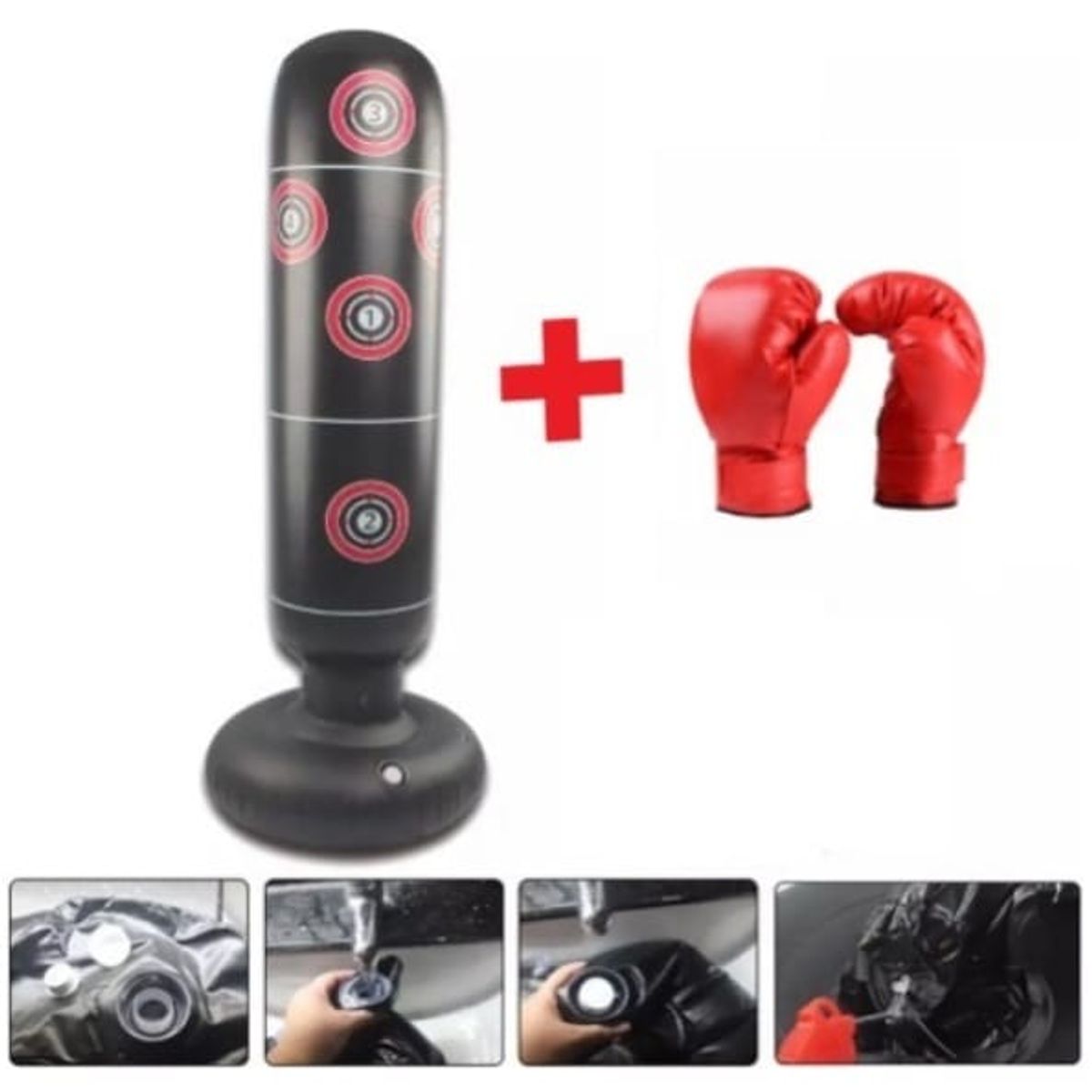 GENERICO - Saco de Boxeo Inflable de Pie con Base Rellenable  Color Negro