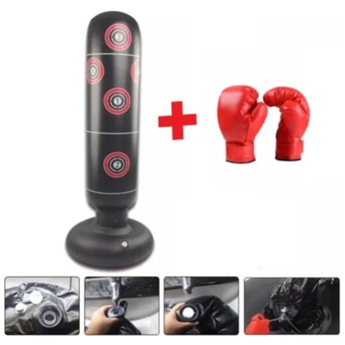 GENERICO - Saco de Boxeo Inflable de Pie con Base Rellenable  Color Negro