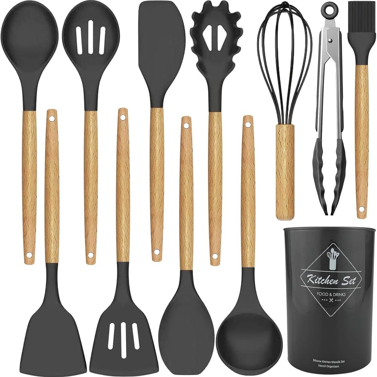 HOME - SET DE UTENSILIOS DE COCINA 12 PIEZAS EN SILICONA Y BAMBU