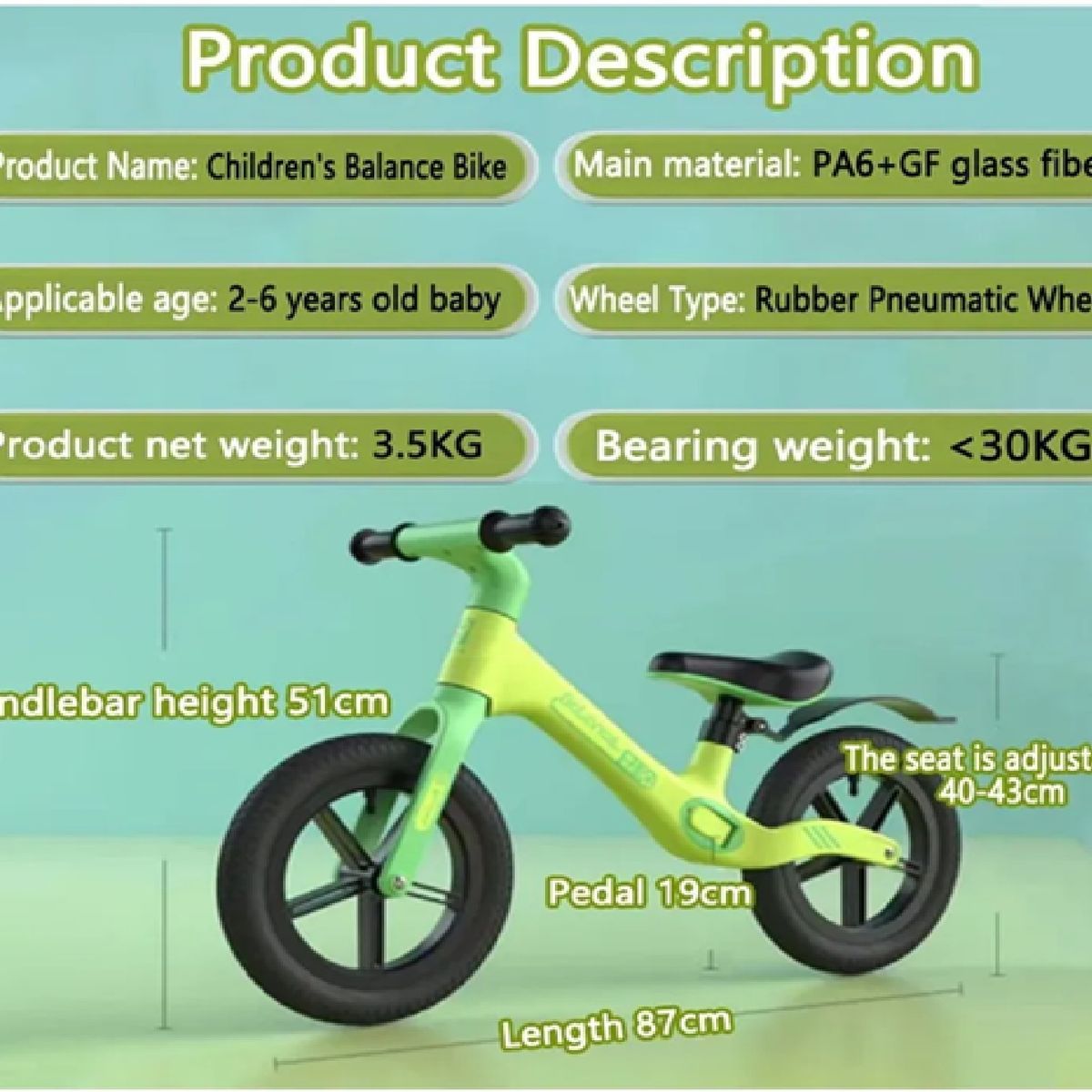 GENERICO - Bicicleta de Balance Infantil sin Pedales para Niños