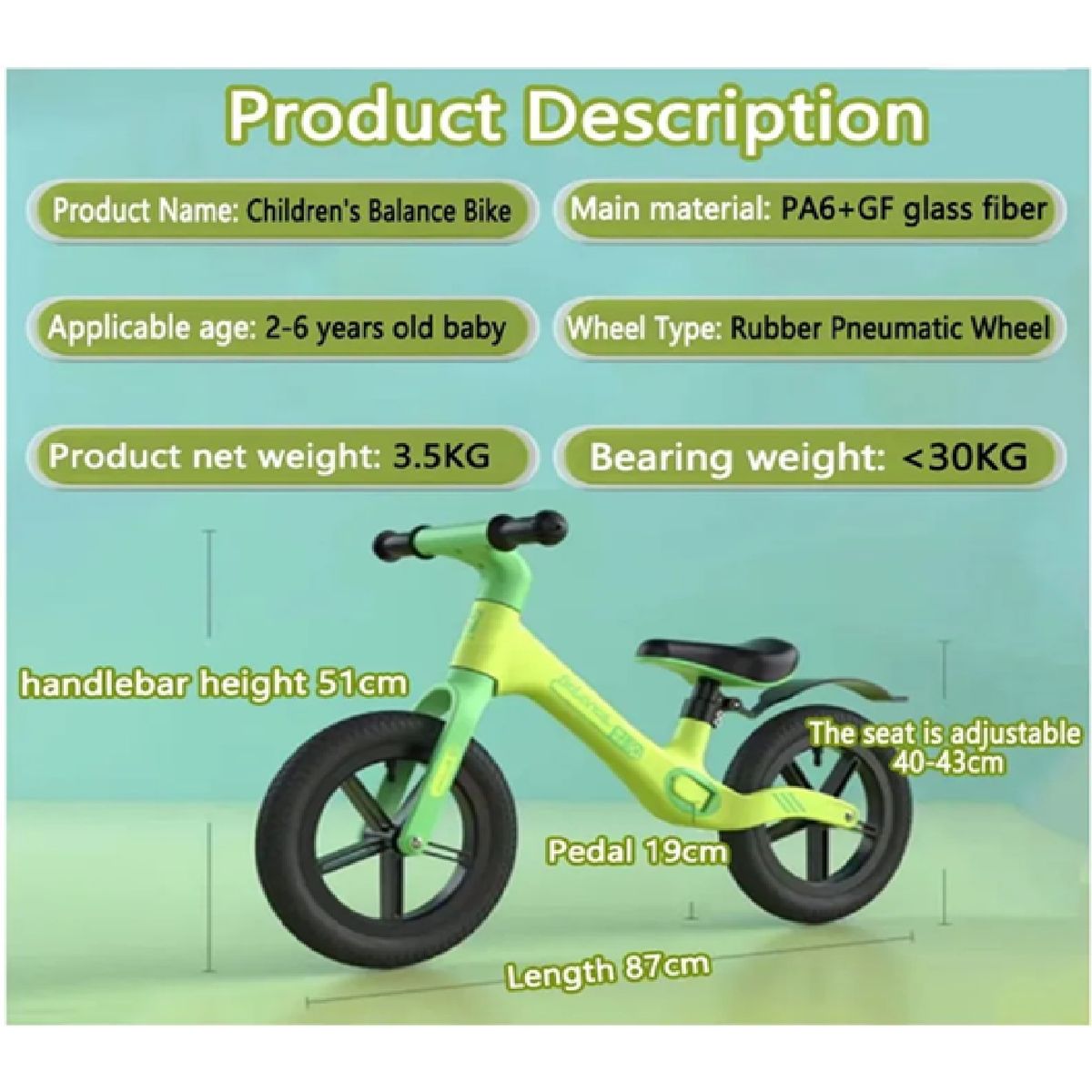 GENERICO - Bicicleta de Balance Infantil sin Pedales para Niños