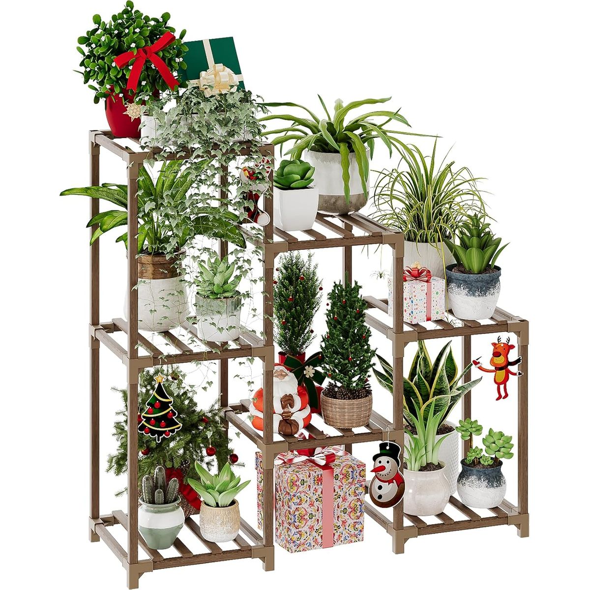 BAMBU - Bamworld Soporte para Plantas de Madera Escalera Interior Exterior 3 Niveles Carga 68 kg
