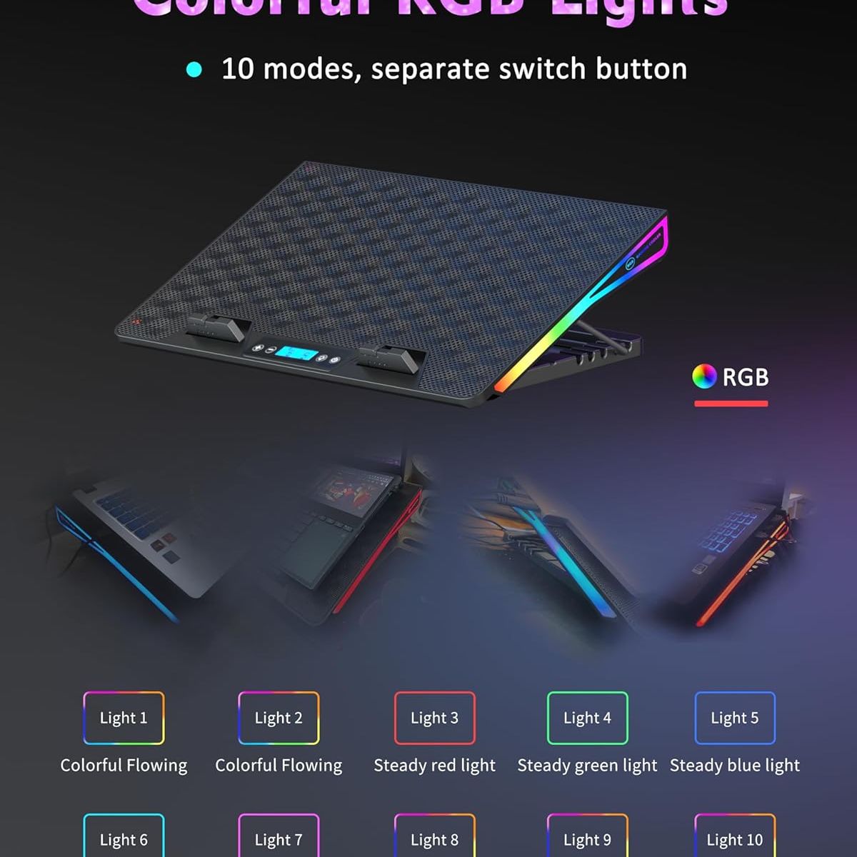 GENERICO - Base Enfriadora para Laptop Gaming 15 Ventiladores RGB 2800–3200 RPM 15–17.3”