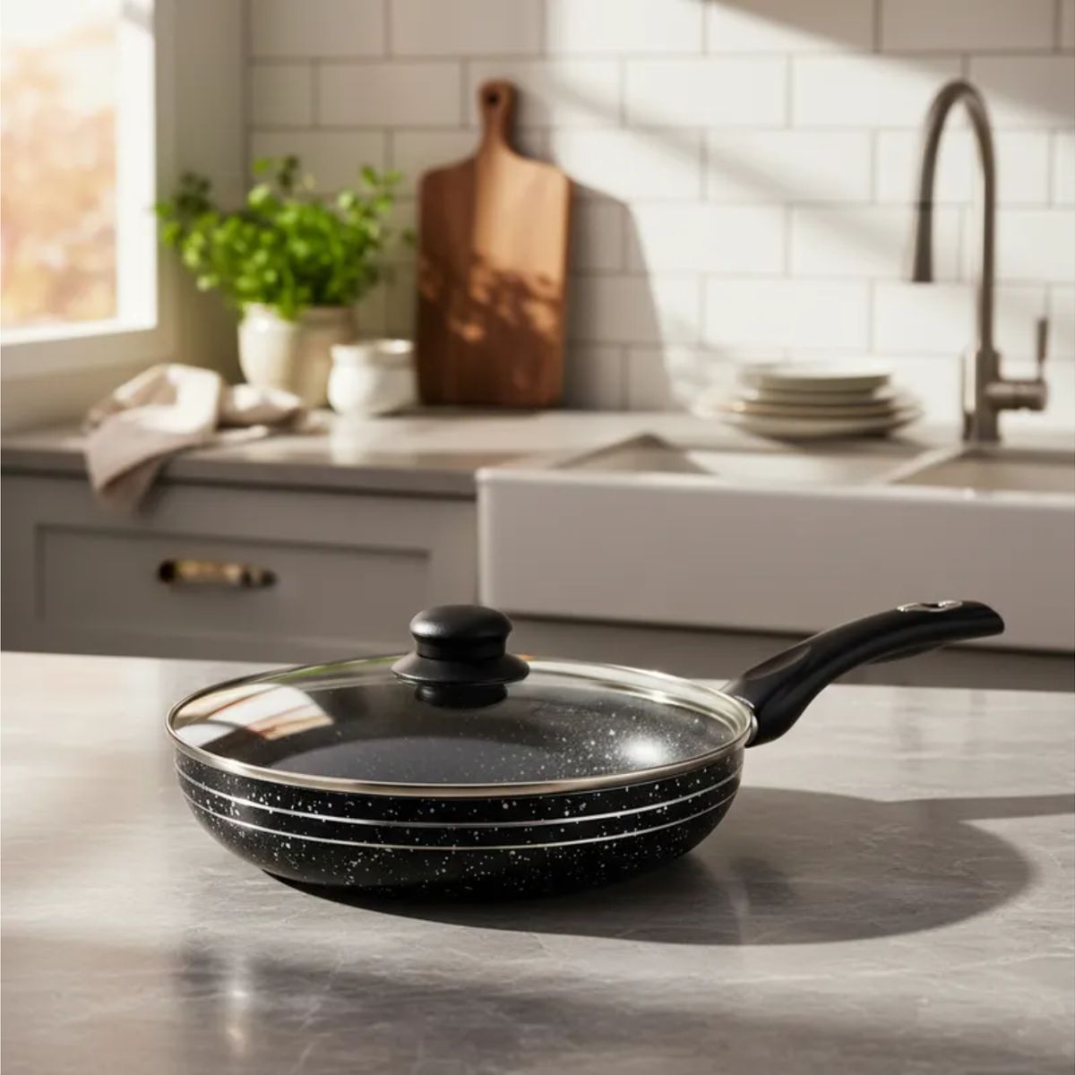 GENERICO - Sartén Antiadherente Con Tapa De Vidrio - Induccion Gas Electricas y Cerámica