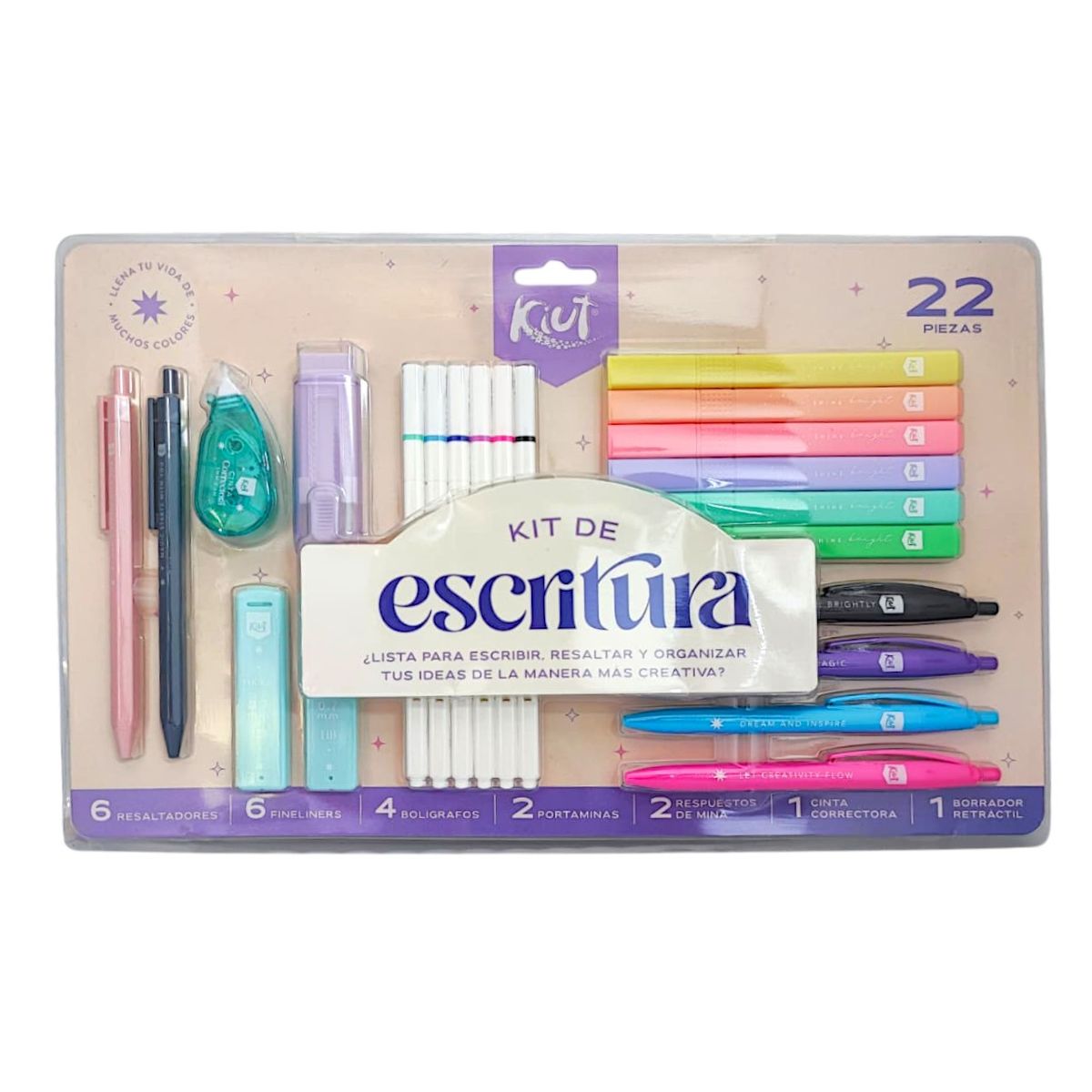 KIUT - Kit De Escritura Kiut 22 Piezas Resaltadores Y Bolígrafos.