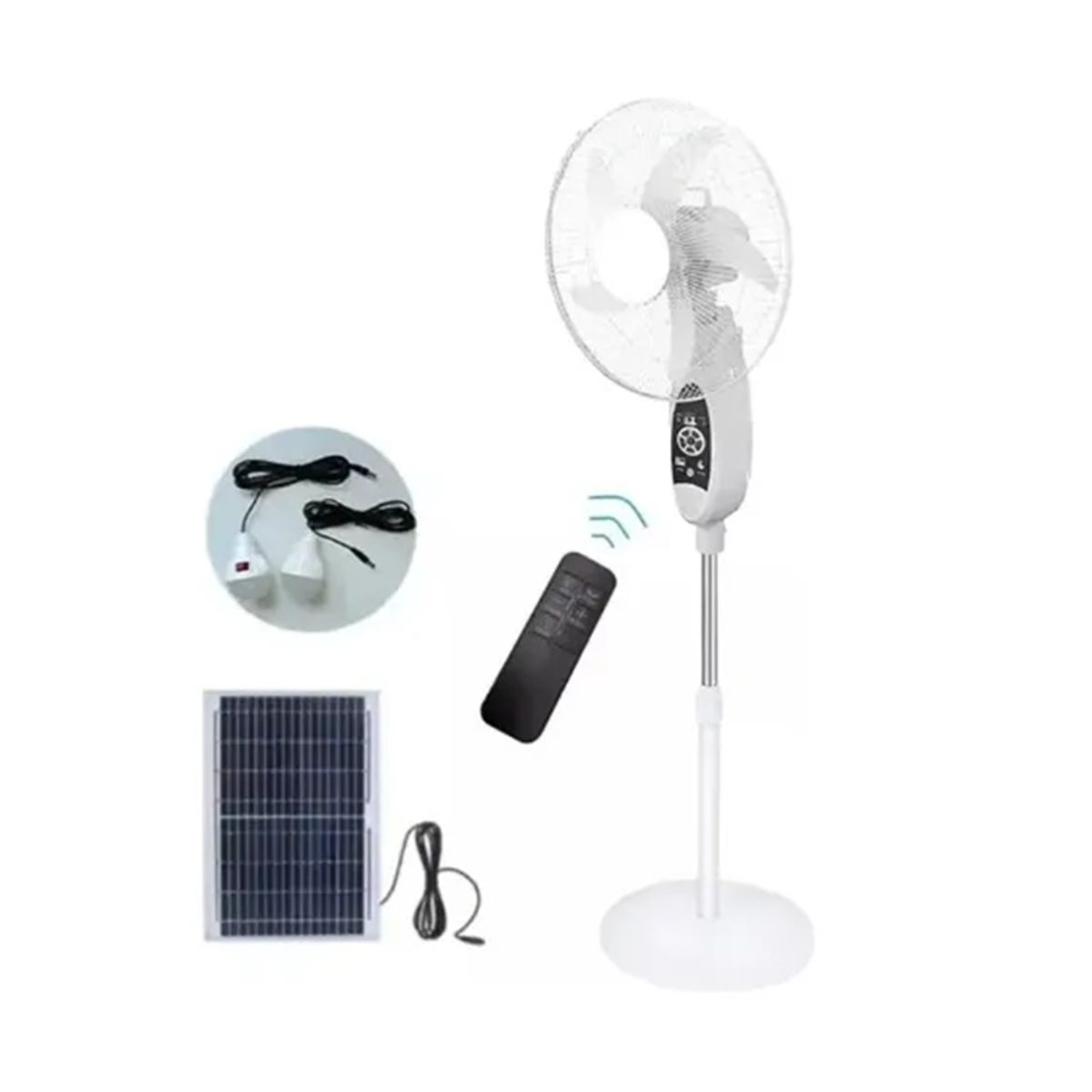 GENERICO - Ventilador de Piso Recargable con Lampara Panel Solar y Control Remoto