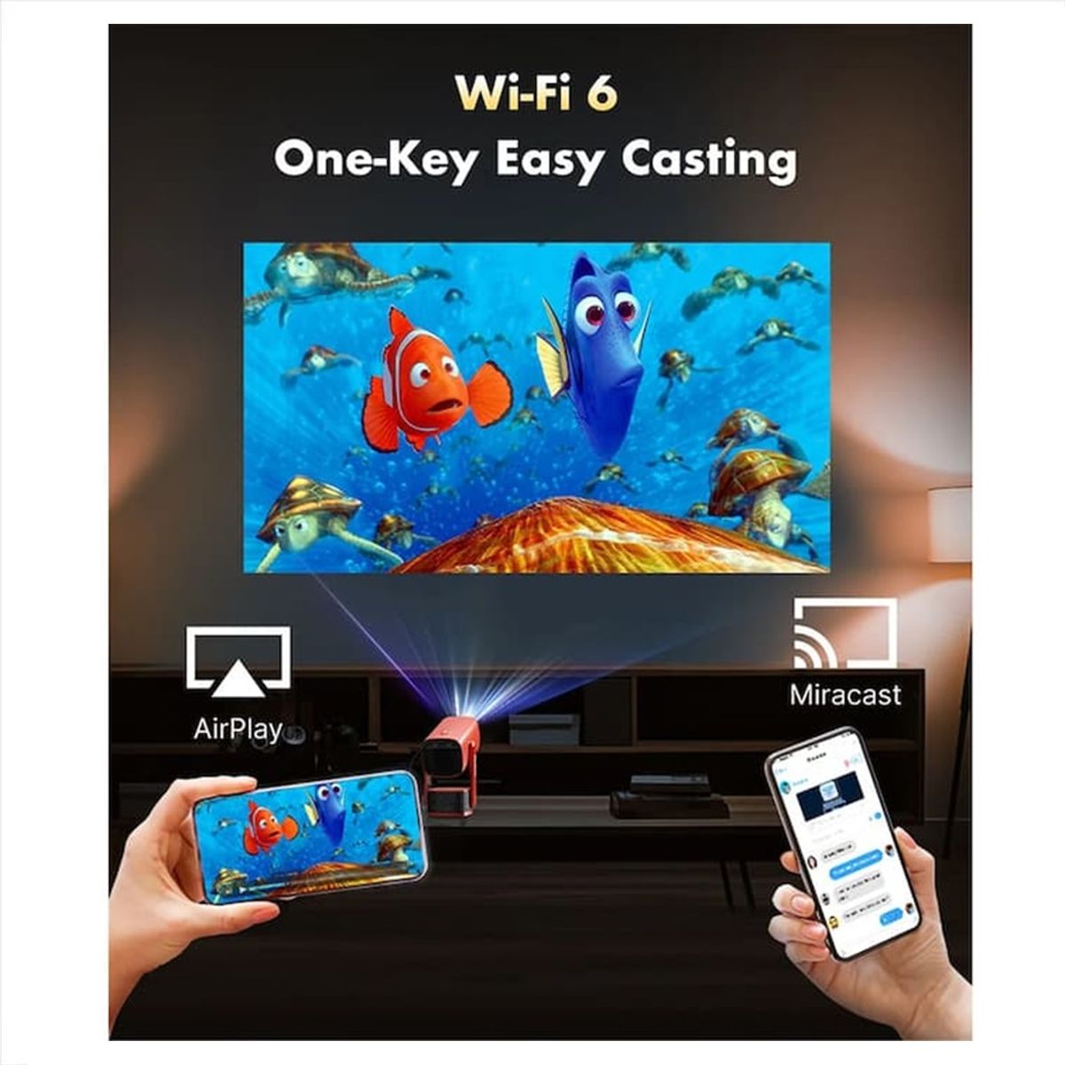 GENERICO - Proyector Portatil 350 Ansi con Wifi Bluetooth y Soporte de Inclinacion 270