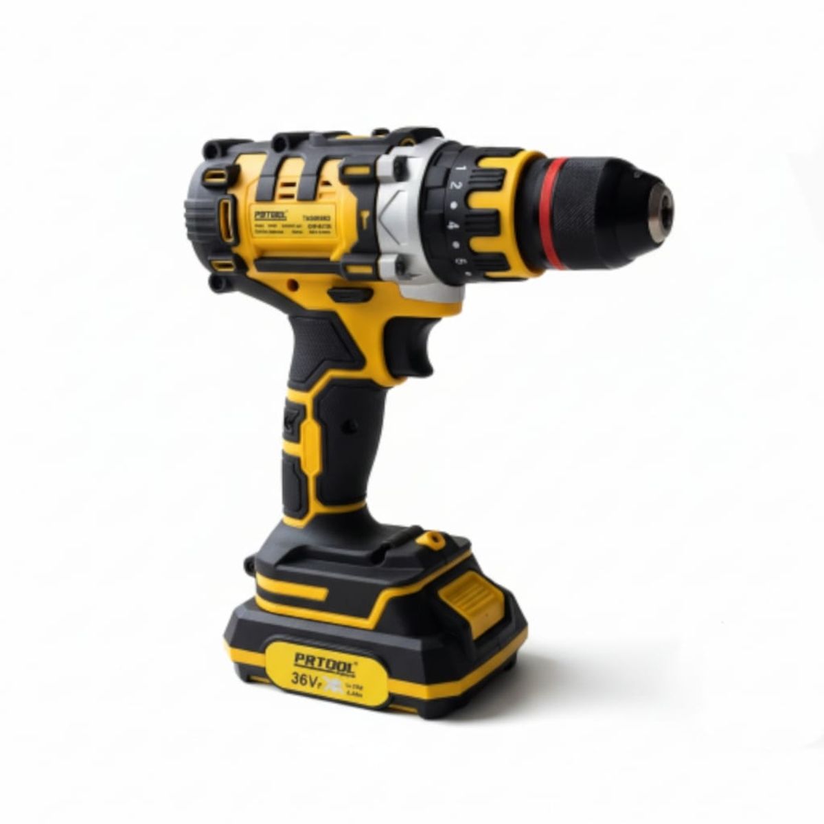 PROTOOL - Taladro Percutor Inalámbrico 13mm Prtool 36v +59 Accesorios Amarillo 110v 50hz60hz