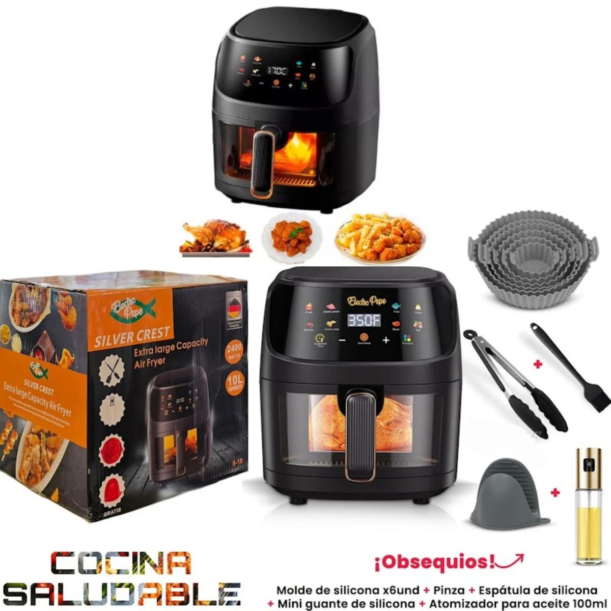 SILVER - Freidora Aire Freidora Sin Aceite Silver Crest 10 Litros