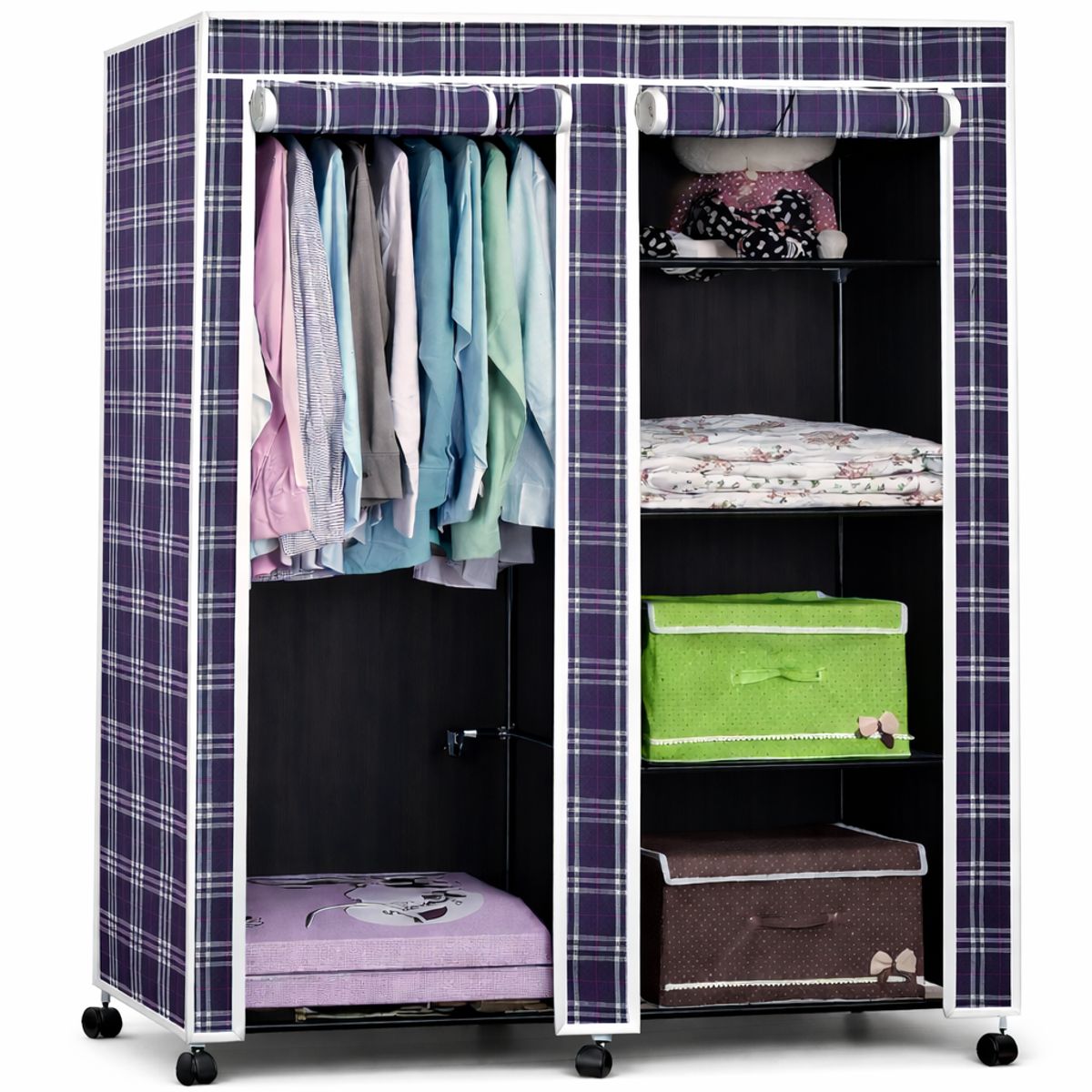 CHINA GLAZE - Ropero Portátil de Tela con Estantes Laterales para Organización del Hogar