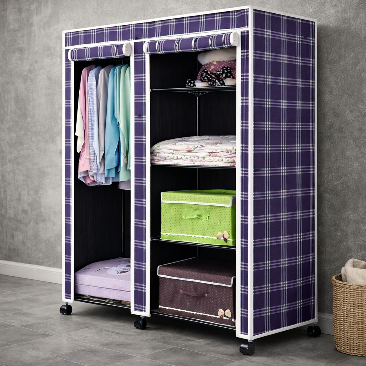 CHINA GLAZE - Ropero Portátil de Tela con Estantes Laterales para Organización del Hogar
