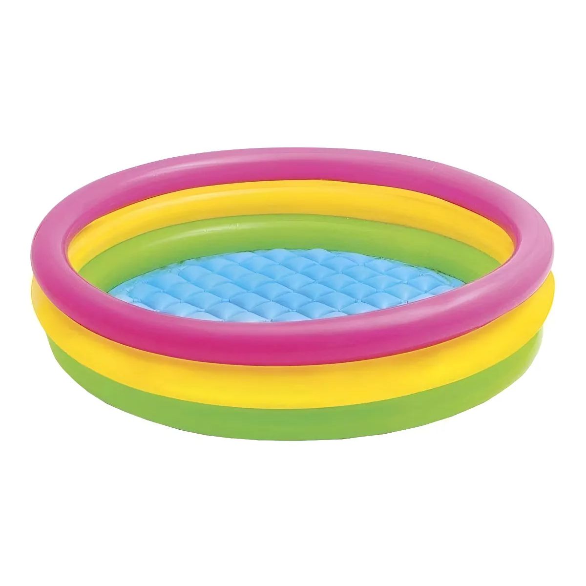 BABY ON - Piscina inflable redonda Multicolor de 114m X 25cm 131l Ro rosa y amarilla y verde caja
