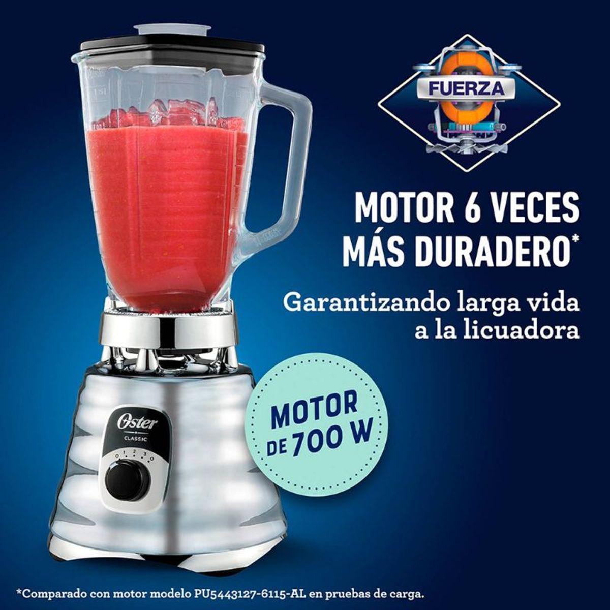 OSTER - Licuadora Oster® Clásica, con Control de Perilla, de 3 Velocidades, 1.25 Lt, 1000 W, Cromada.