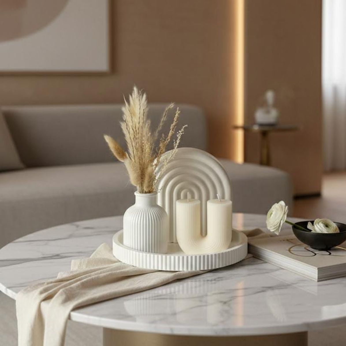 GENERAL - Decorativo centro de mesa mueble o habitación moderno minimalista 4 piezas y flores