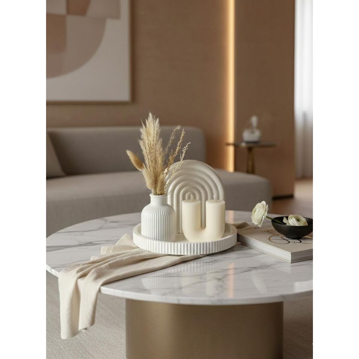 GENERAL - Decorativo centro de mesa mueble o habitación moderno minimalista 4 piezas y flores