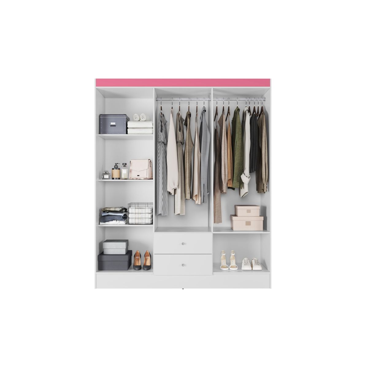 GENERICO - Clóset o Armario 6 puertas 2 cajones blanco con detalle rosado 153cm