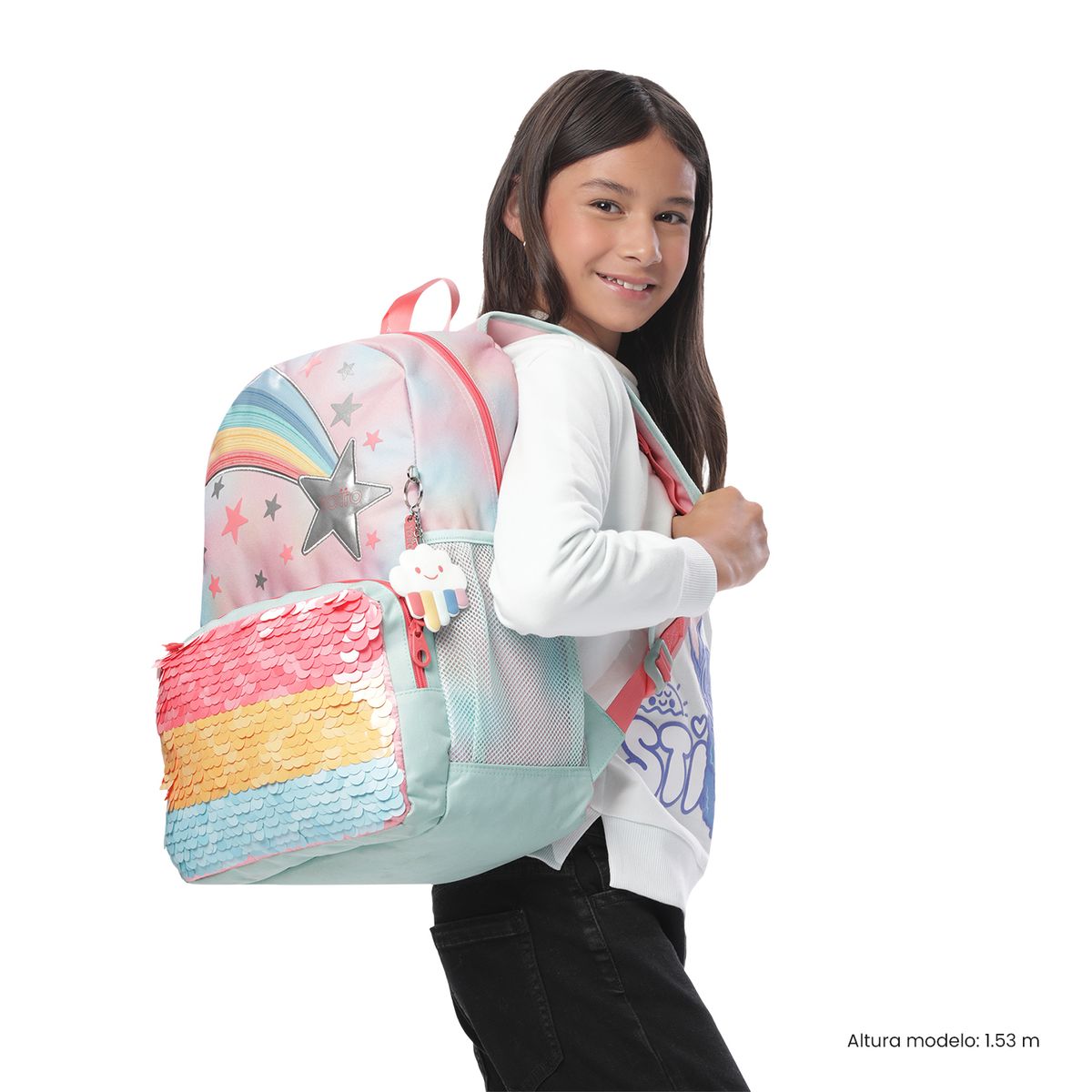 TOTTO - Morral Mochila Escolar Rainbow Star L Niña Rosado Totto