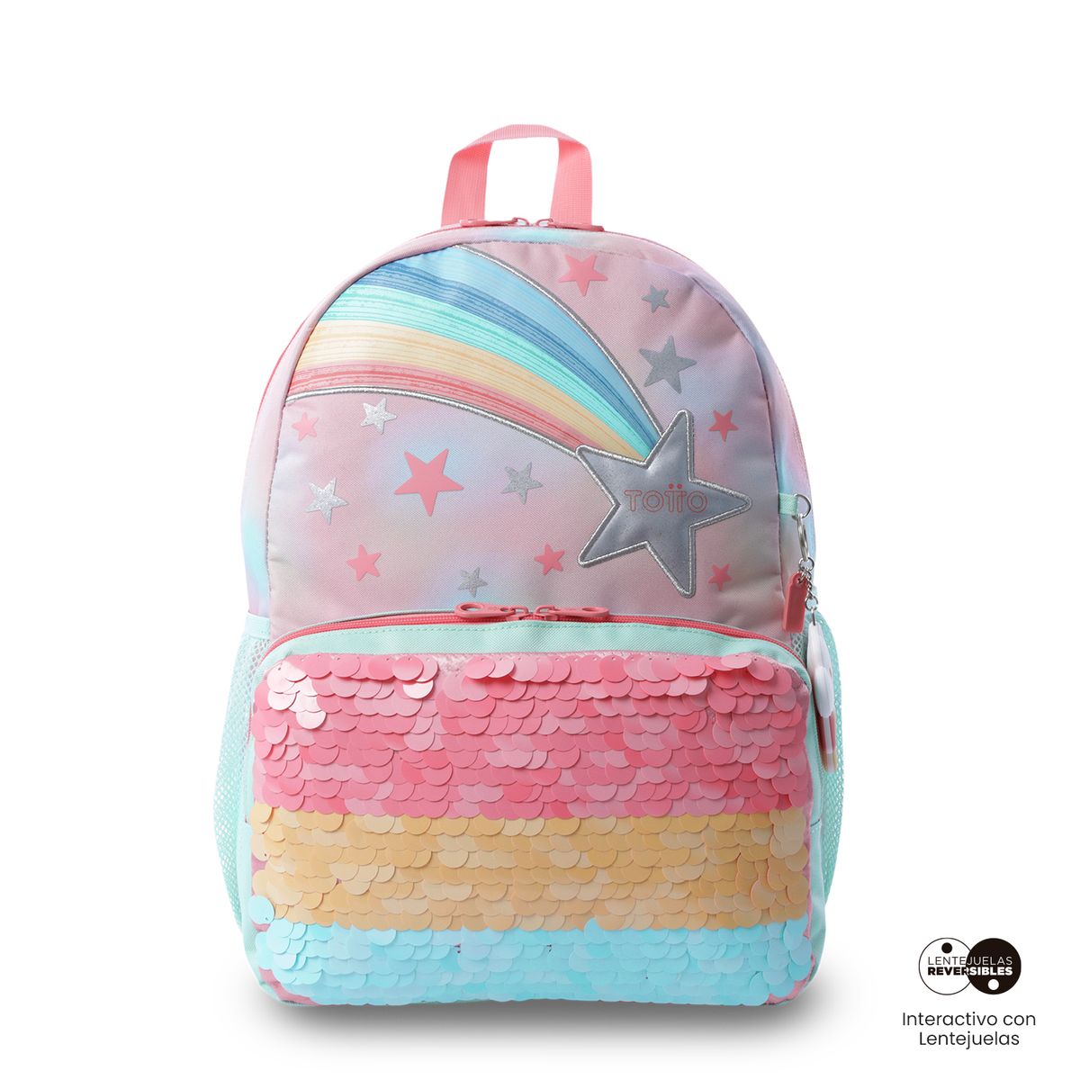 TOTTO - Morral Mochila Escolar Rainbow Star M Niña Rosado Totto