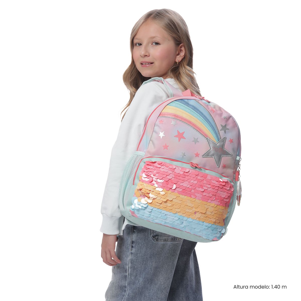 TOTTO - Morral Mochila Escolar Rainbow Star M Niña Rosado Totto