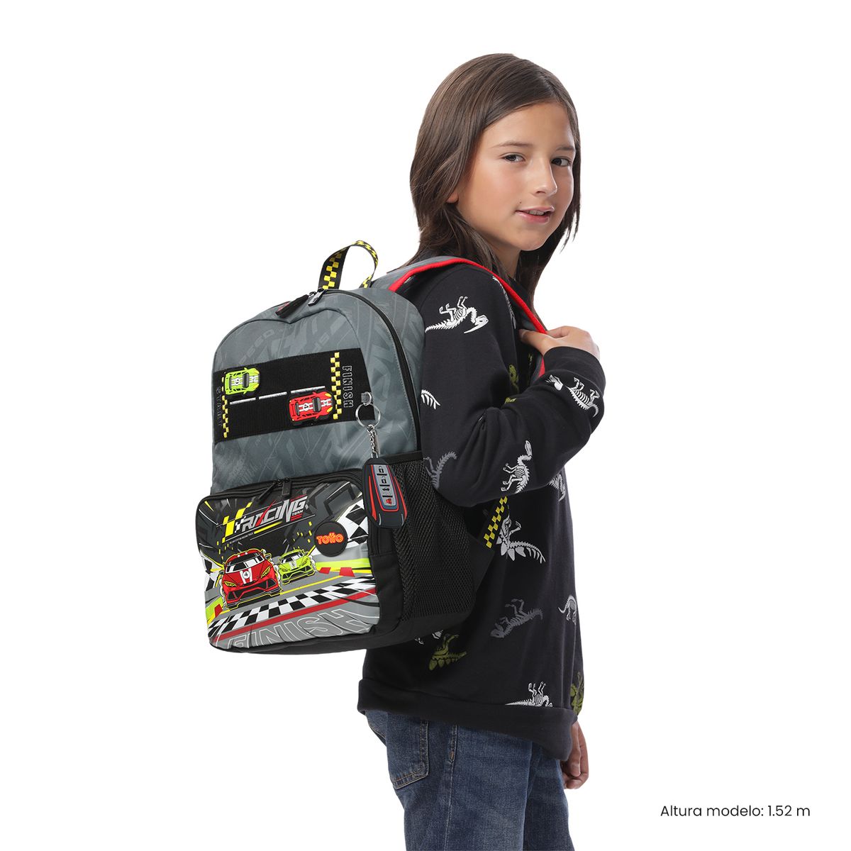 TOTTO - Morral Mochila Escolar Grand Prix M Niño Gris Totto