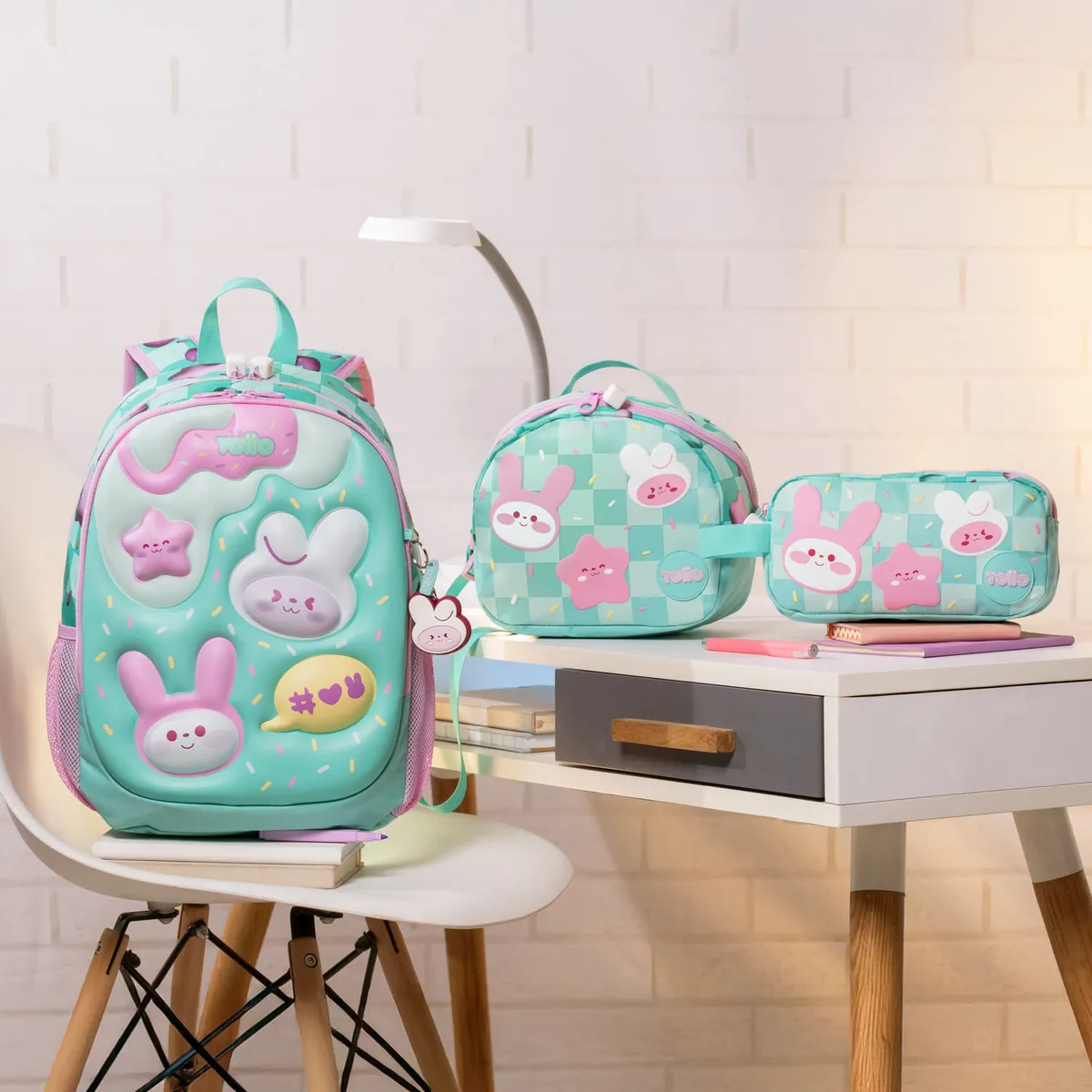 TOTTO - KIT X3 BUNNY PUMP MORRAL M + LONCHERA M + MULTIUSO L