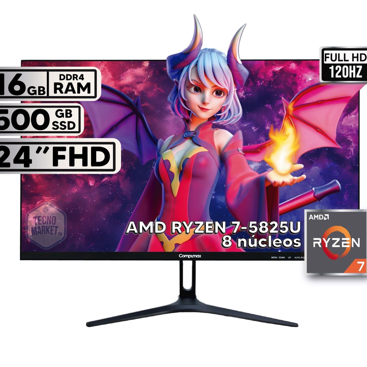 COMPUMAX - MINI PC DE MESA COMPUMAX RYZEN 7-5825U 16GB 500GB SSD MONITOR 24 FHD