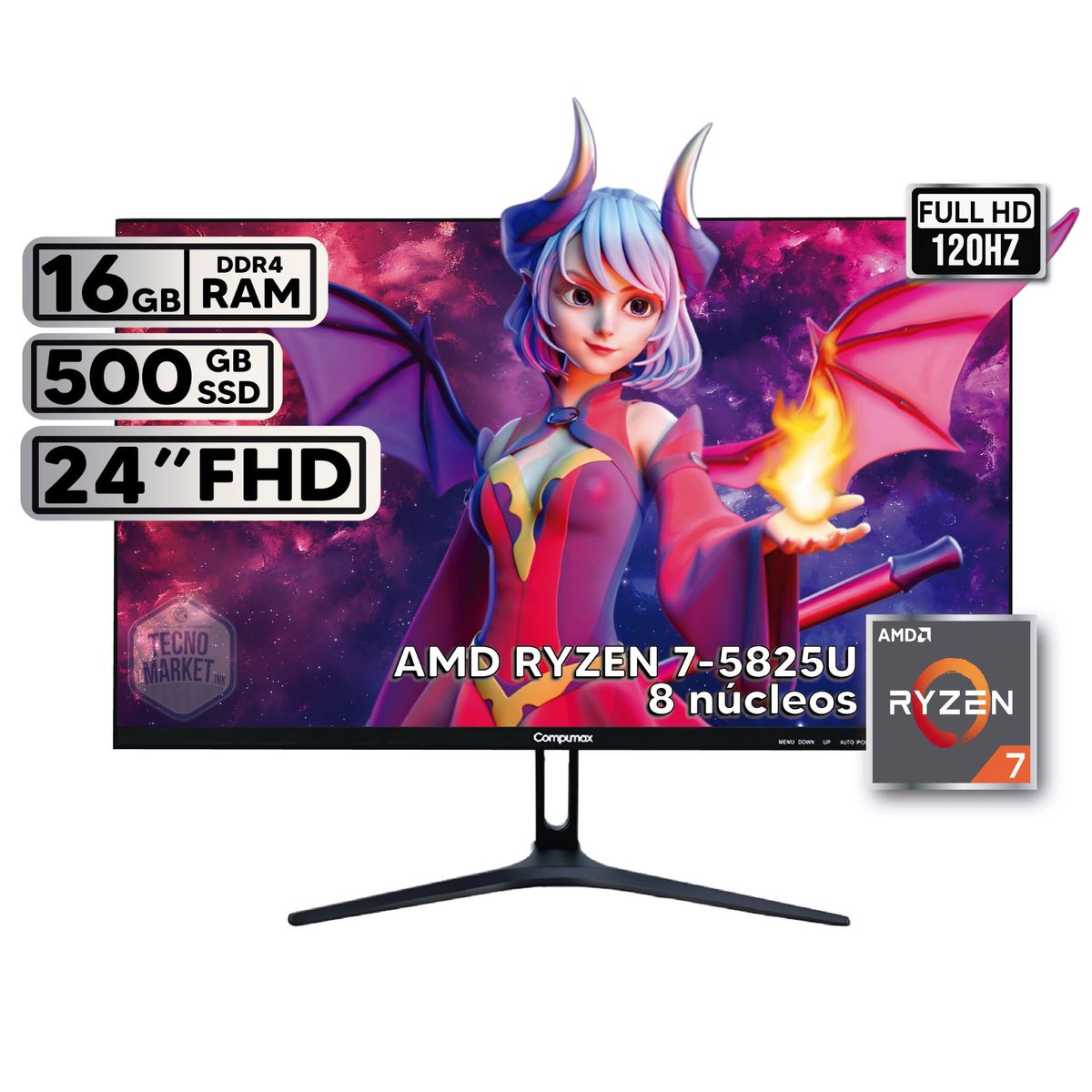 COMPUMAX - MINI PC DE MESA COMPUMAX RYZEN 7-5825U 16GB 500GB SSD MONITOR 24 FHD