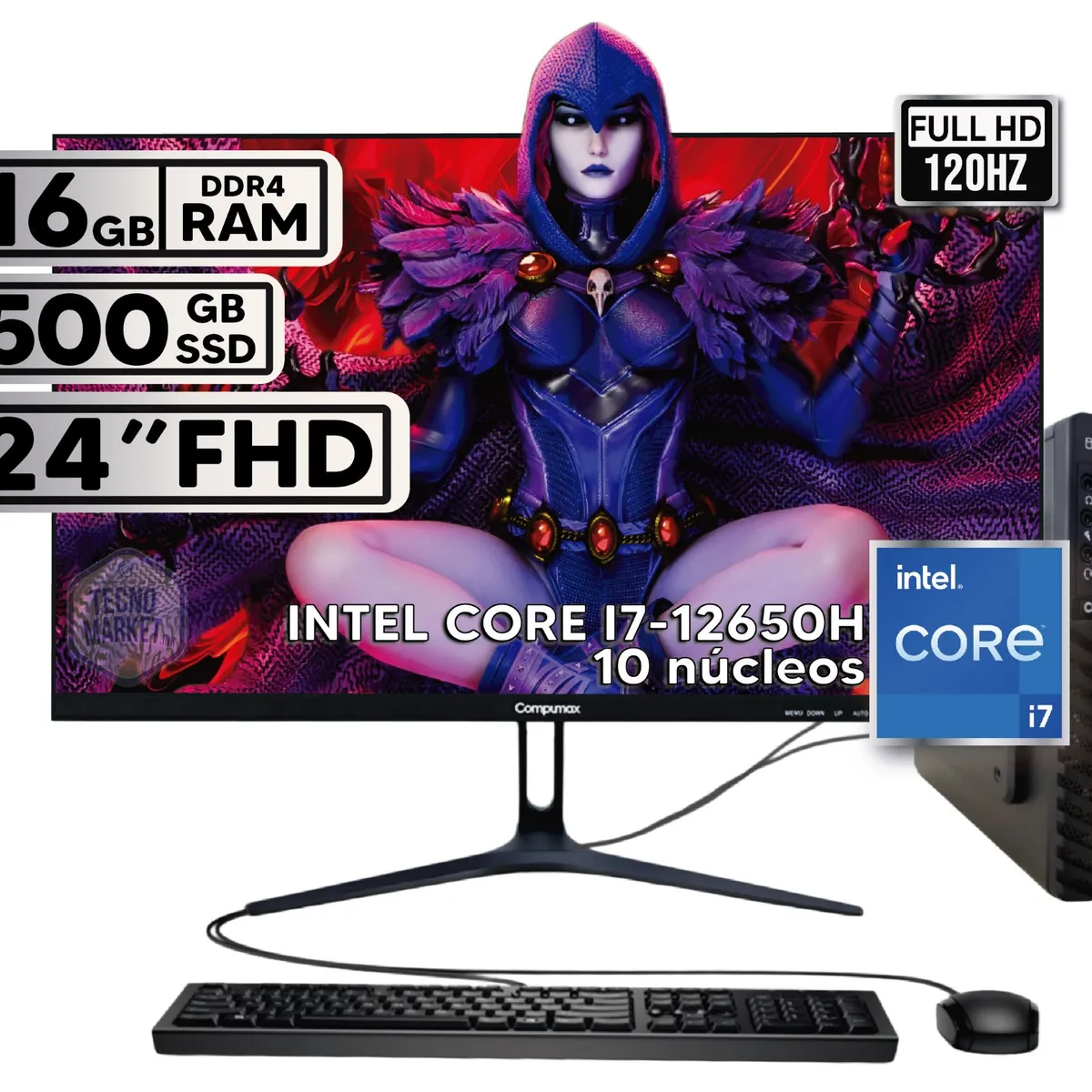 COMPUMAX - MINI PC DE MESA COMPUMAX INTEL CORE I7-12650H 16GB 500GB SSD MONITOR 238 FHD 120Hz