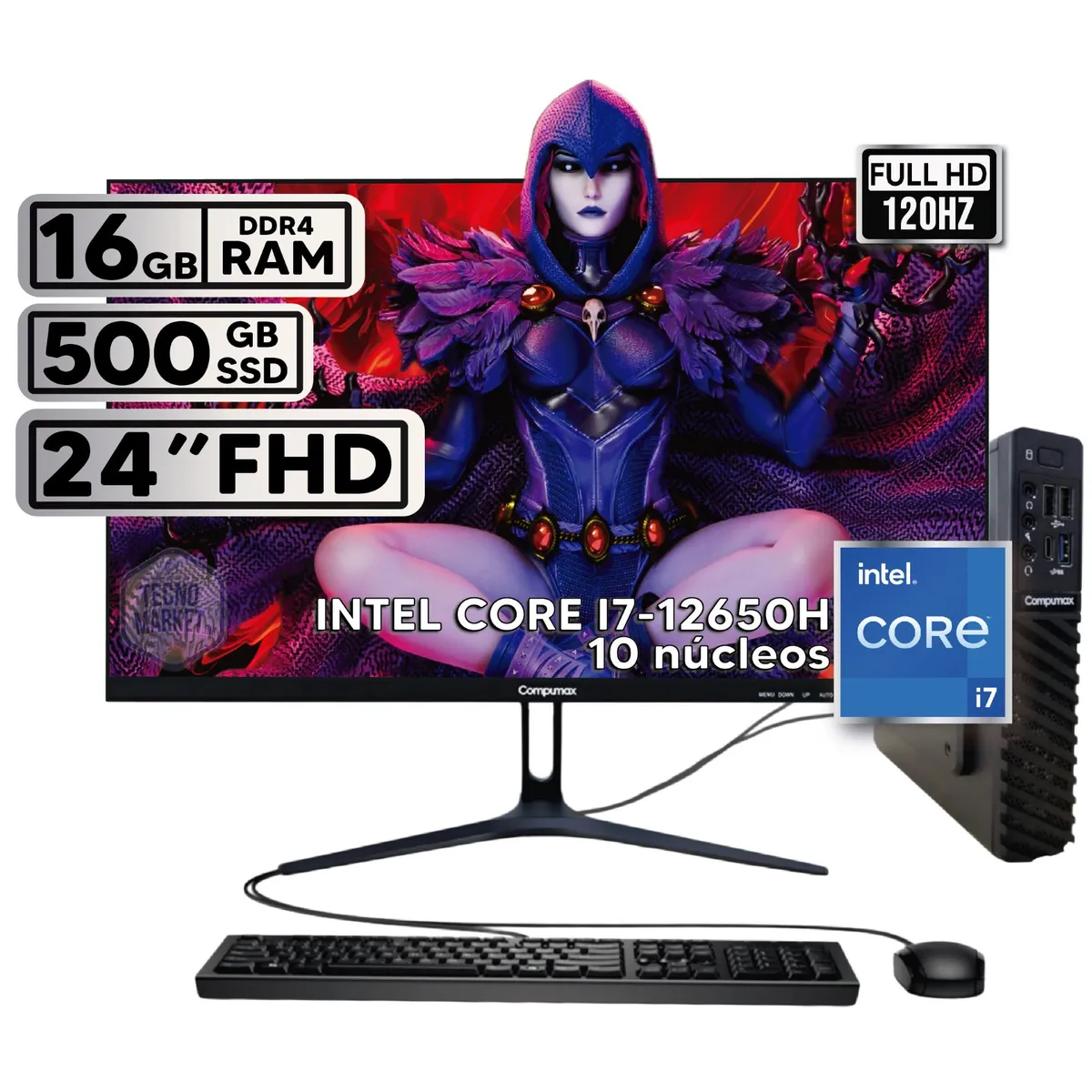 COMPUMAX - MINI PC DE MESA COMPUMAX INTEL CORE I7-12650H 16GB 500GB SSD MONITOR 238 FHD 120Hz