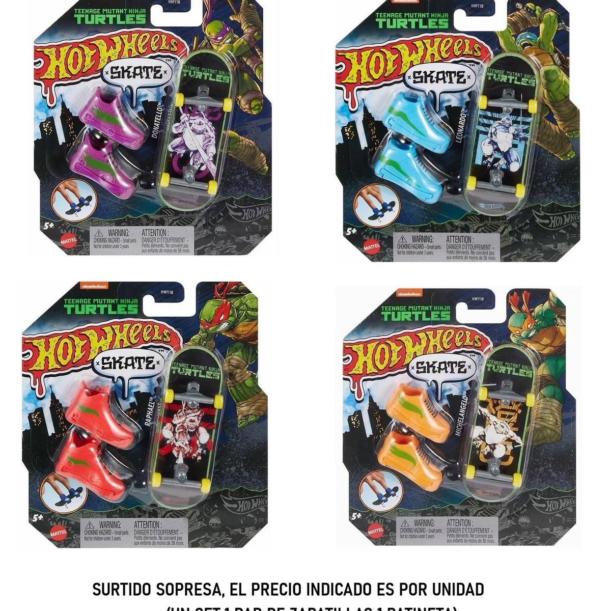 HOT WHEELS - Hot Wheels Skate Tortugas Ninja Patineta Surtido Sorpresa