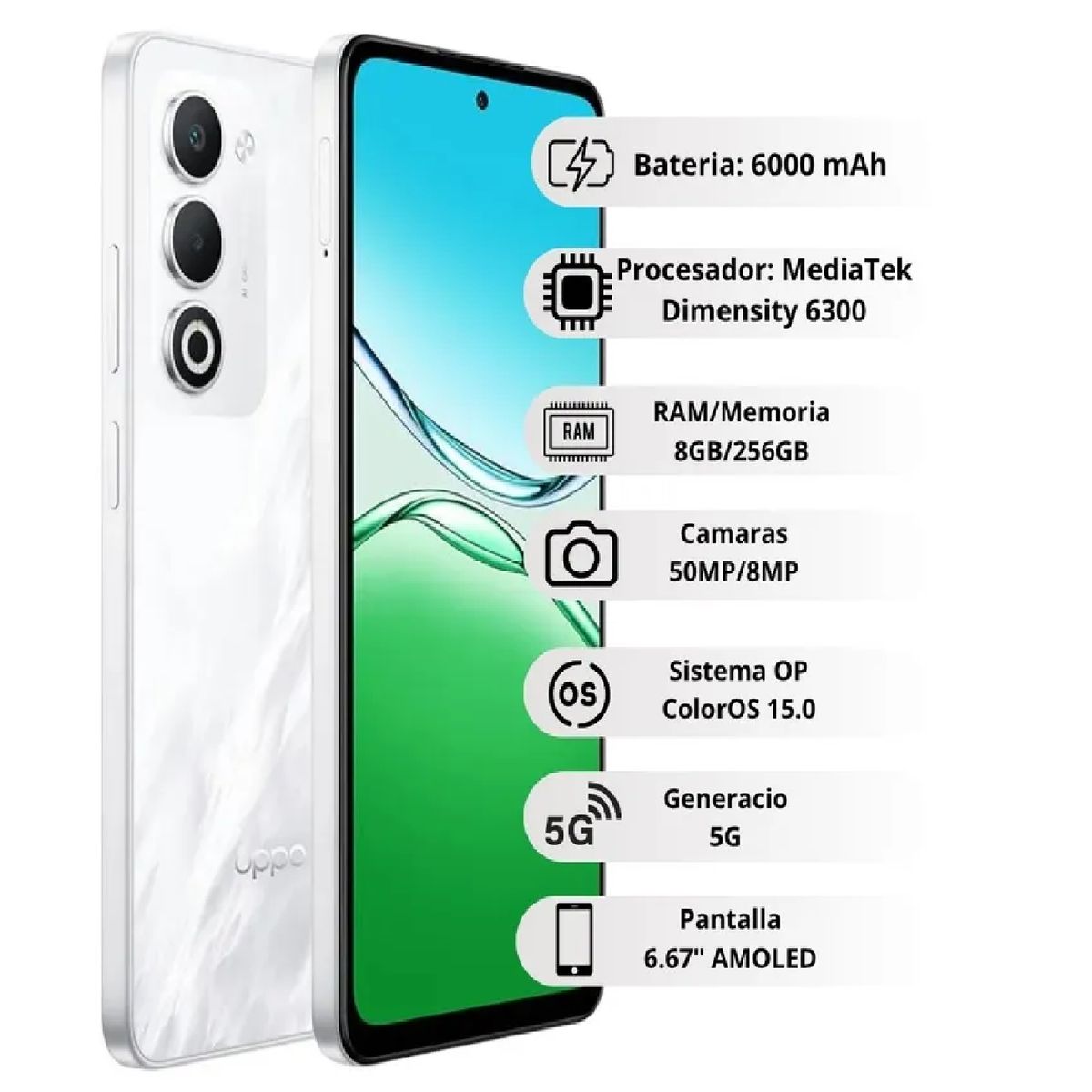 OPPO - CELULAR OPPO A5 5G 256GB 8+8 RAM BLANCO