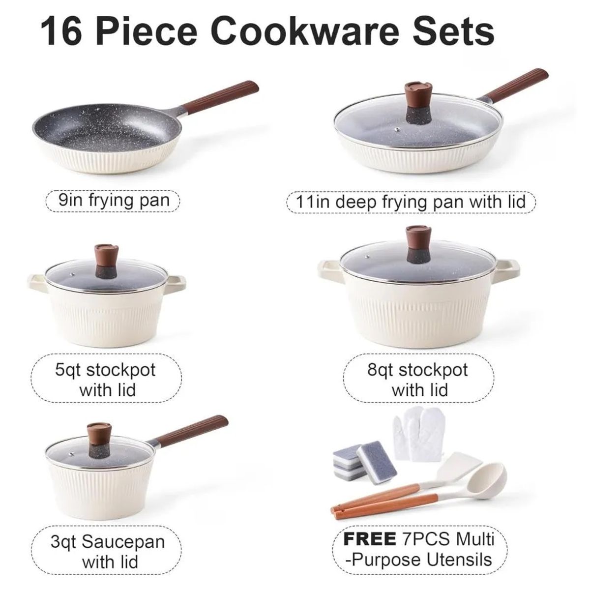 GENERICO - Set de Ollas y Sartenes Antiadherentes de Granito 16 Piezas Elegante