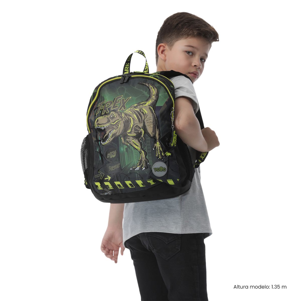 TOTTO - Morral Mochila Escolar Dino Rock M Niño Negro Totto