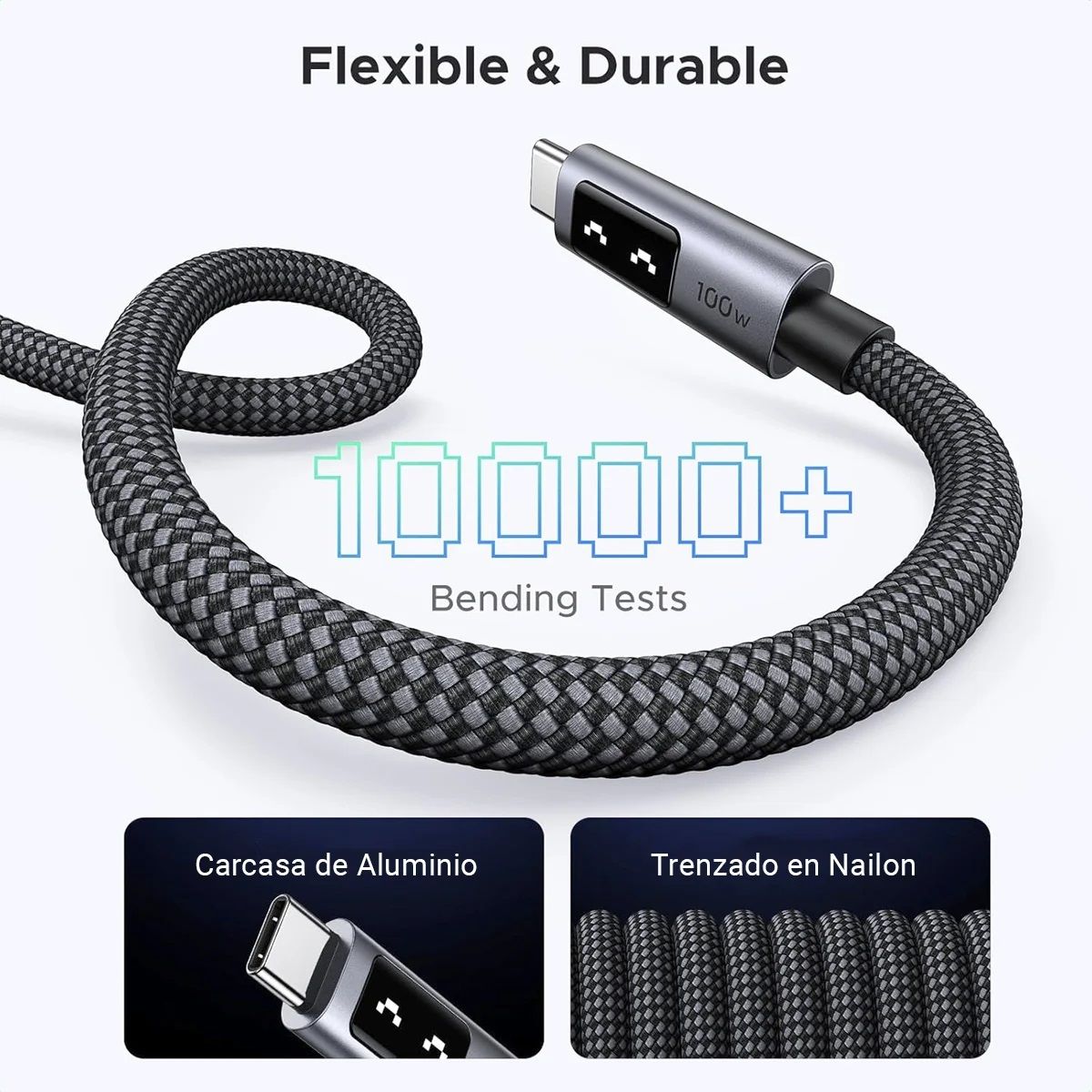 UGREEN - Cable Tipo C A Tipo C Ugreen Uno 100w 1m Con Pantalla Led