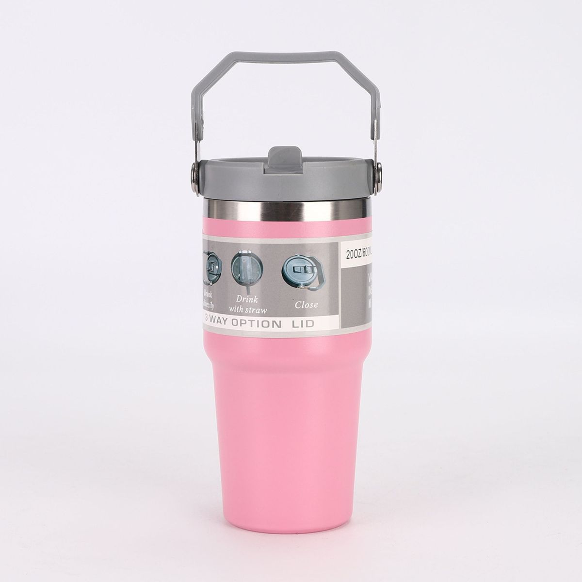 TRIPLE CLEAN - Botilo Con Asa Acero Inoxidable 600 Ml rosado