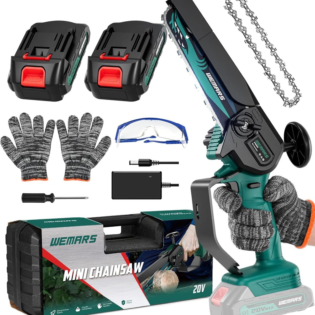 GENERICO - Mini motosierra inalámbrica, portátil de 6 CON 2 BATERIAS