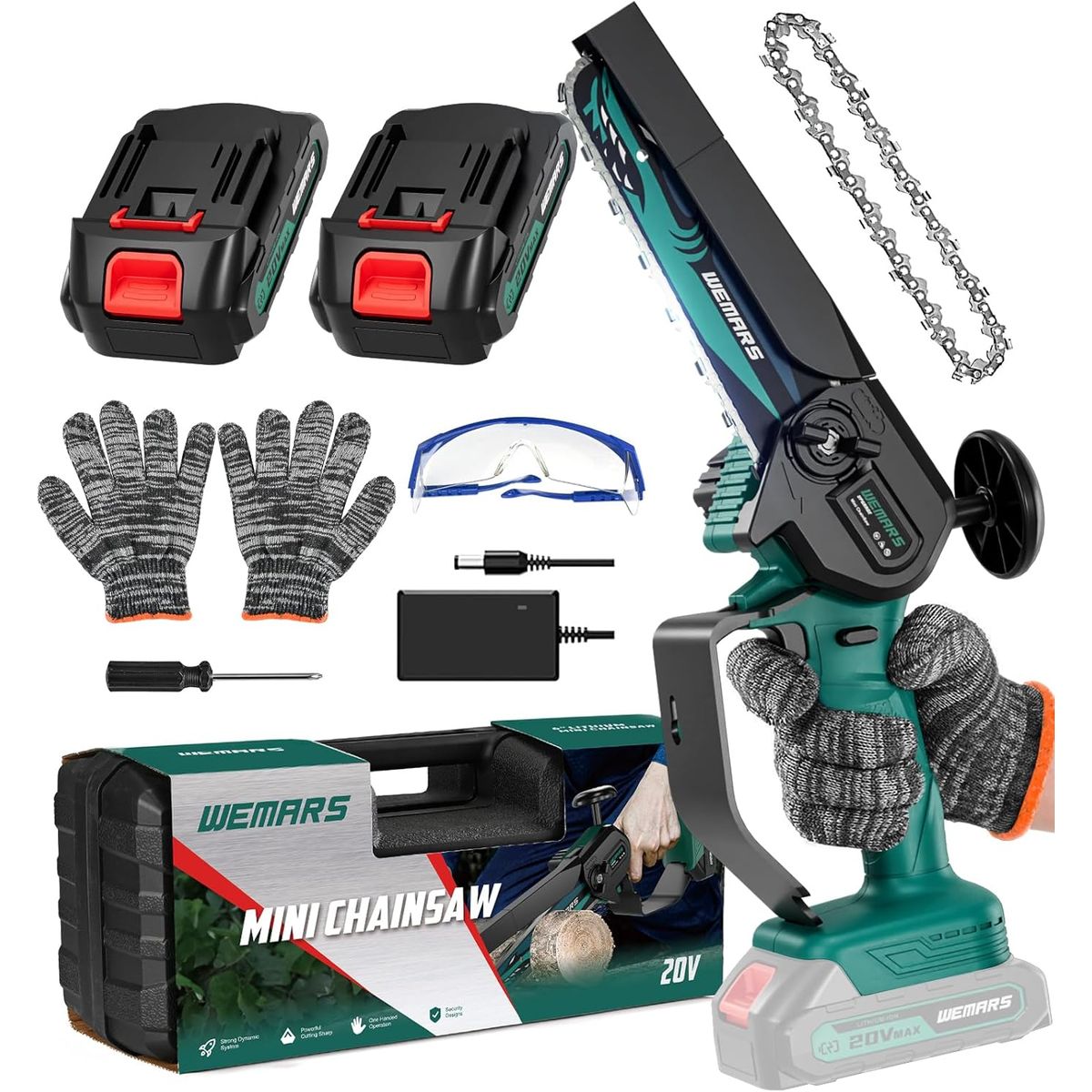 GENERICO - Mini motosierra inalámbrica, portátil de 6 CON 2 BATERIAS