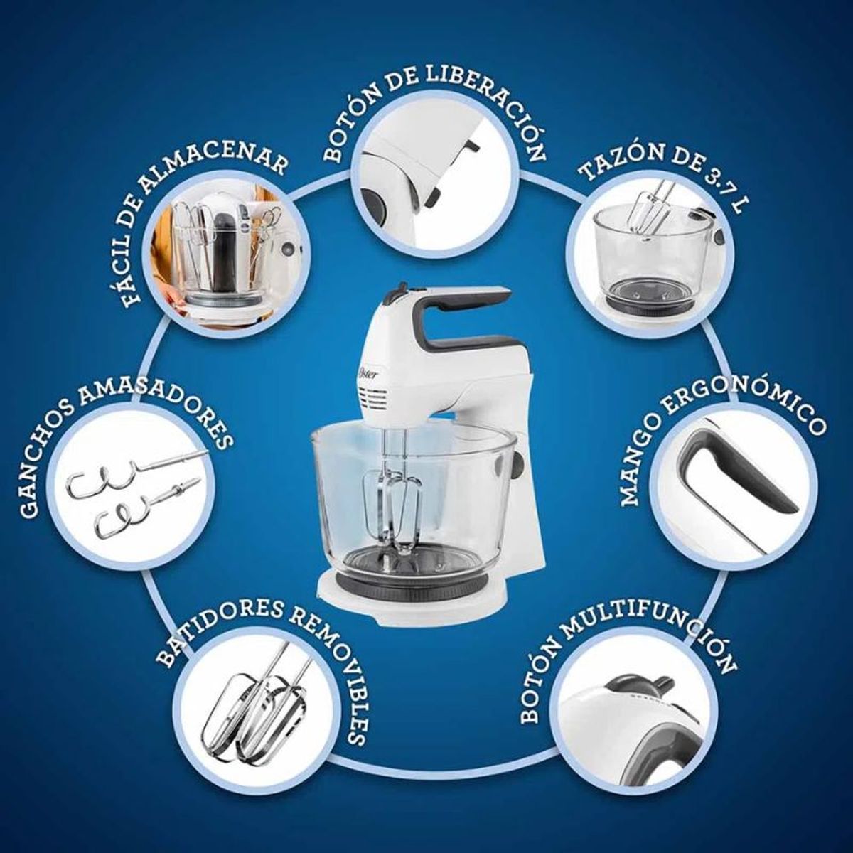 OSTER - Batidora de Mano y Pedestal OSTER + Turbo 2121775 Blanco