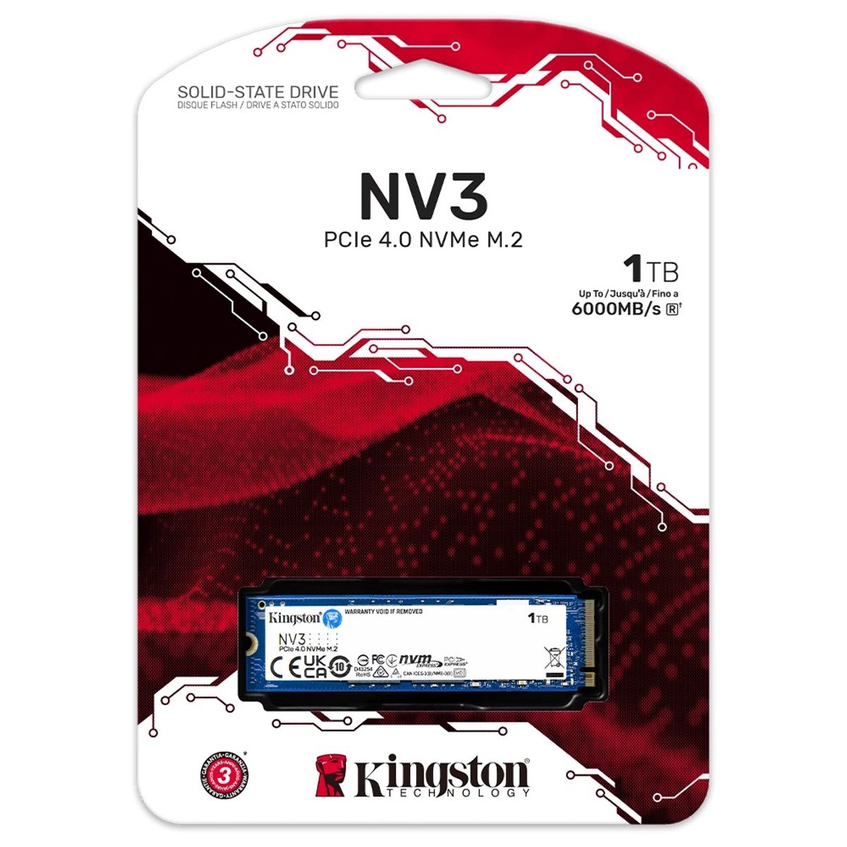 KINGSTON - Disco Duro Solido M.2 NVMe PCIe 4.0 NV3 6000MB/s 1TB Kingston