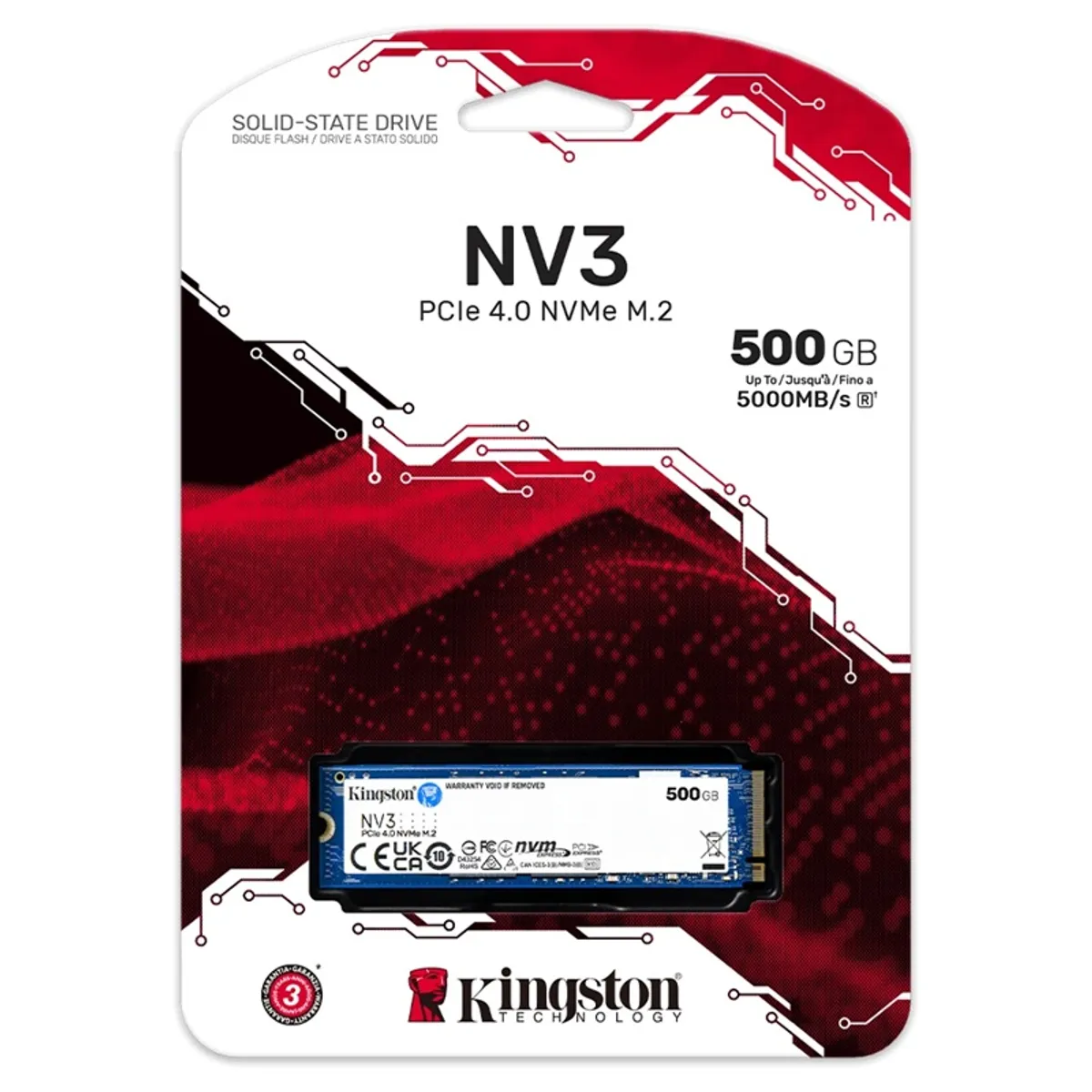KINGSTON - Disco Duro Solido M.2 NVMe PCIe 4.0 NV3 500GB Kingston 5000MB/S