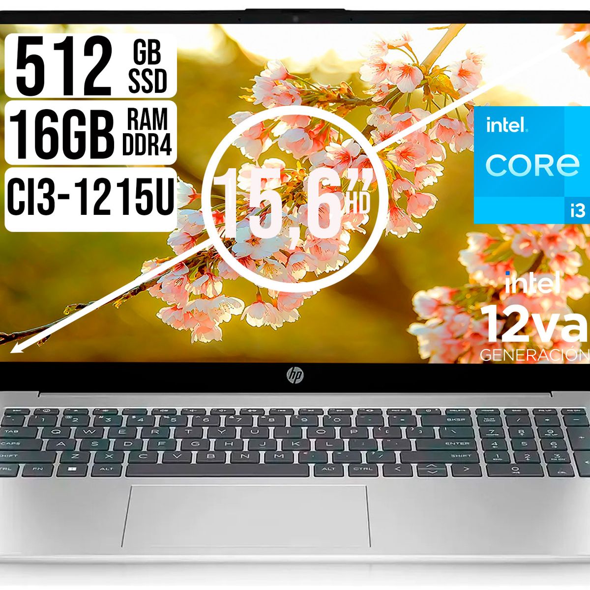 HP - PORTATIL HP INTEL CORE I3-1215U SSD 512GB RAM 16GB  15.6" HD