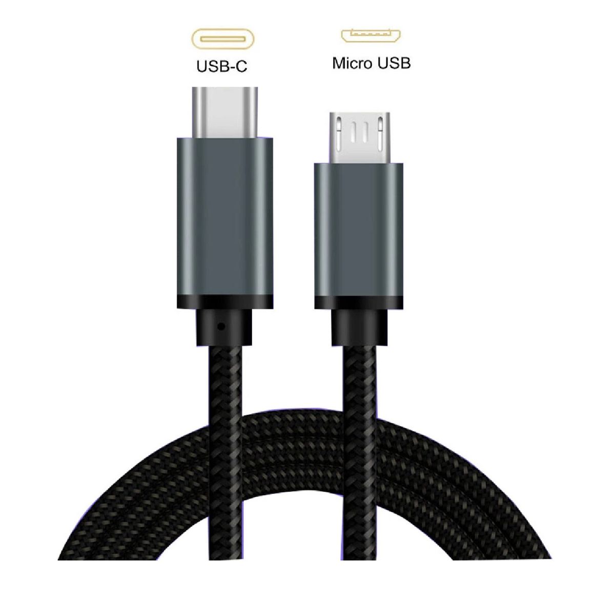 GENERICO - Cable USB-C a Micro USB Trenzado Carga Rapida 60W de 1 Metro