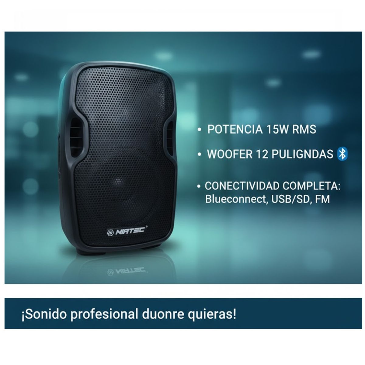 GENERICO - Bocina Amplificada Niatec Nt Pb72 12 Pulgadas Bluetooth Usb Fm Sonido Profesional