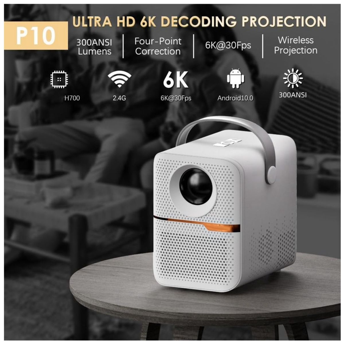 COLME TECHNOLOGY HOME - Proyector Smart 4k 1080p Wifi Bluetooth Android 300ansi P10