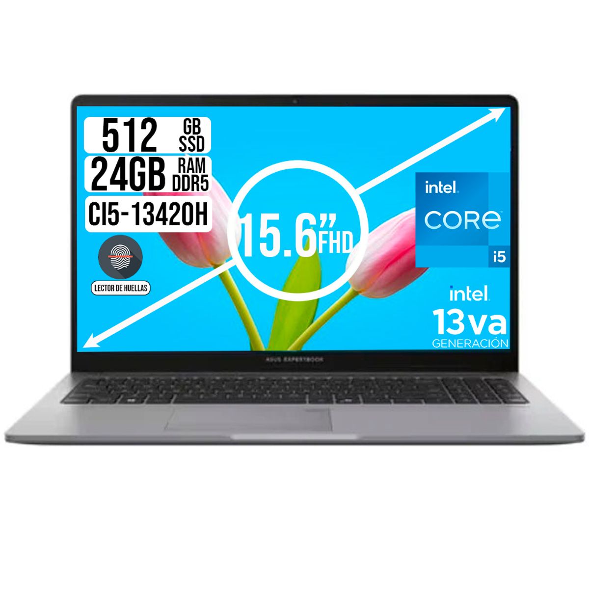 ASUS - PORTATIL ASUS EXPERBOOK INTEL CORE  I5-13420H SSD 512GB  RAM 24GB 15.6 FHD