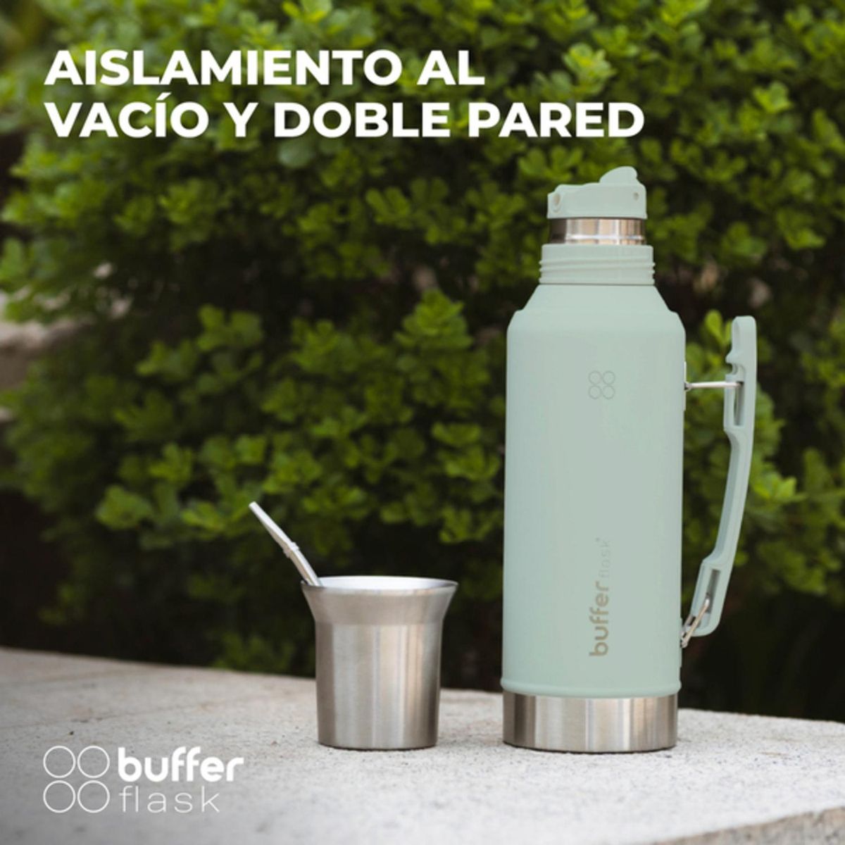 BUFFER FLASK - Termo Mate 1,2 lt + Vaso Matero Buffer Acero Inoxidable - Verde