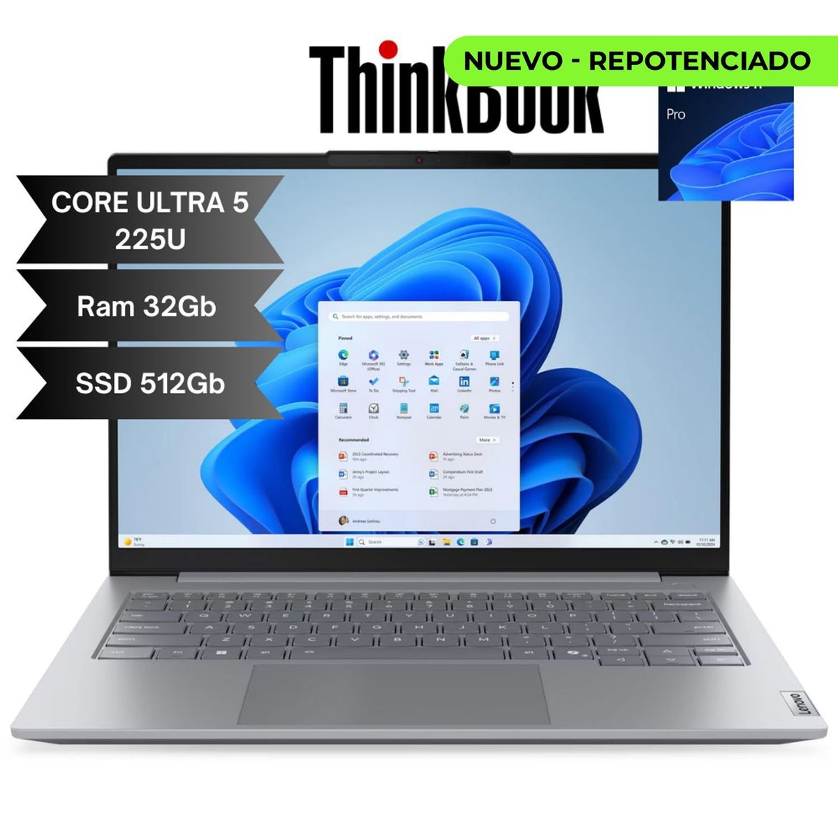 Lenovo - PORTATIL THINKBOOK INTEL CORE ULTRA 5 225U RAM 32GB DDR5 - SSD 512GB M.2/WIN 11 PRO