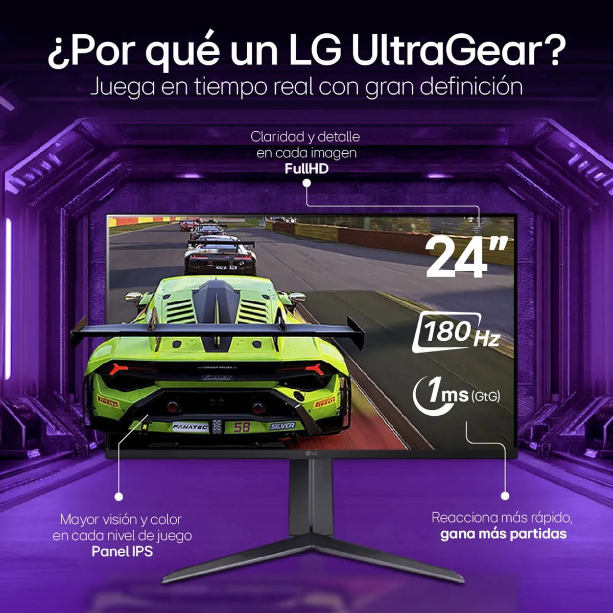 LG - Monitor LG UltraGear 24” FHD 240Hz 24GS65F-BAWP