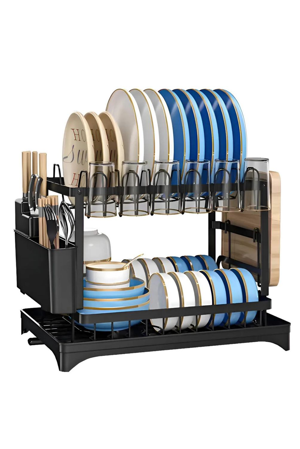Vasysvi Escurridor De Platos Con Escurridor Para Encimera De Cocina Juego De Escurridor De Platos De 2 Niveles Con Soporte Para Utensilios Estante