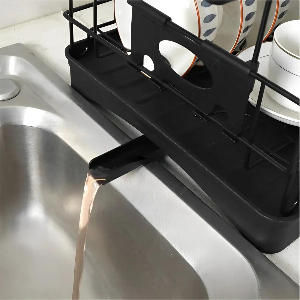 GENERICO - Escurridor De Platos 2 Niveles Multifuncional Organizador Color Negro